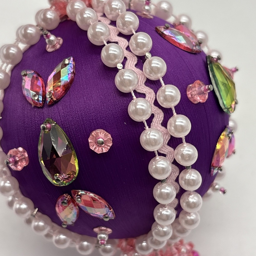 VINTAGE PUSH PIN ORNAMENT SEQUIN BEADED ORNATE CHRISTMAS TREE HANDMADE X3 Purple - Picture 14 of 16